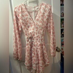 NWOT pink and white floral romper dress